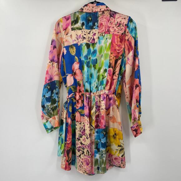 Zara Floral Print Satin Romper Long Sleeve Button Down Wrap Colorful NEW Small - Picture 4 of 9